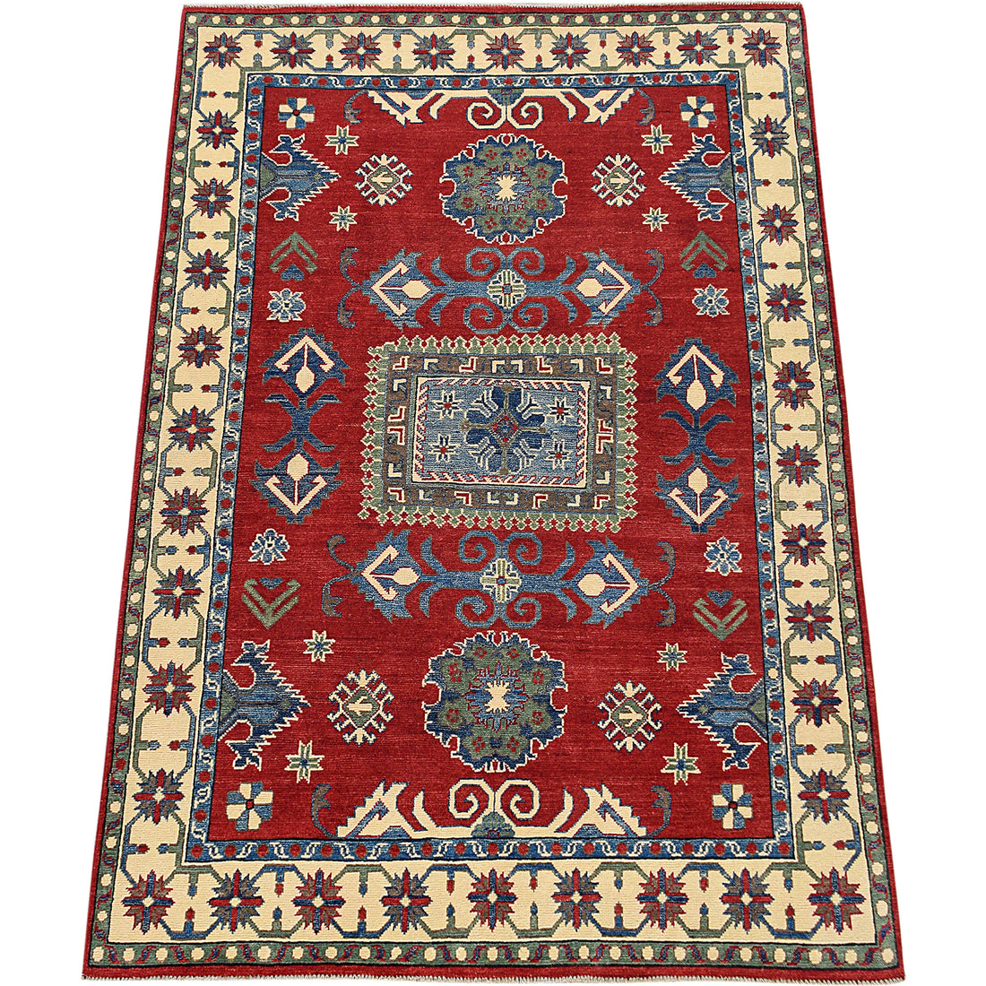 Geometric Red Medallion Super Kazak Oriental Area Rug 5x7