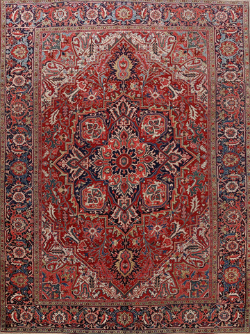 Antique Vegetable Dye Heriz Serapi Persian Area Rug 9x13
