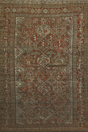 Pre-1900 Antique Geometric Qashqai Persian Area Rug 6x9