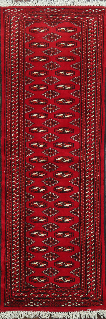 Geometric Red Bokhara Oriental Runner Rug 2x6