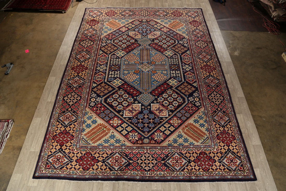 Navy Blue Large Geometric Najafabad Persian Rug 11x16