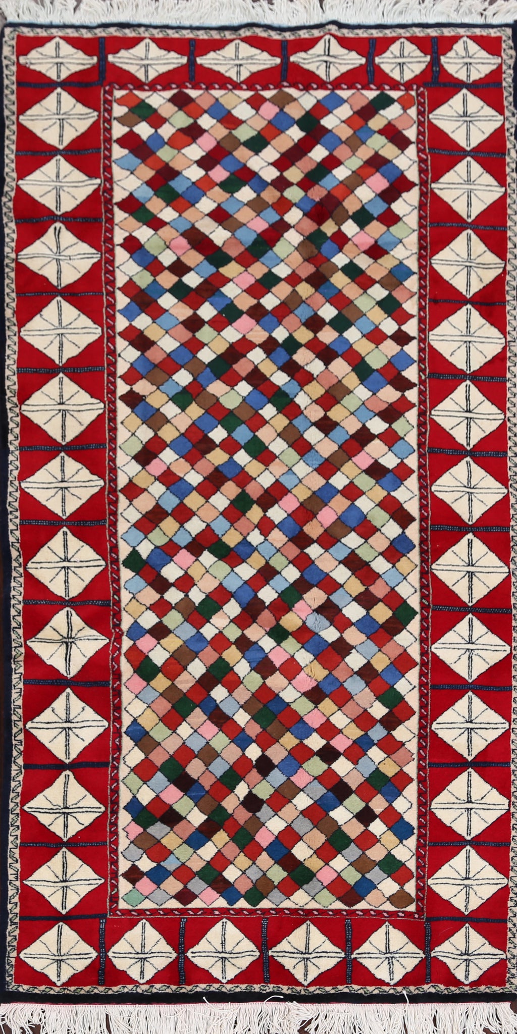 All-Over Checkered Ardebil Persian Runner Rug 4x8
