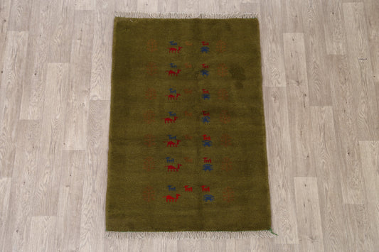 Animal Tribal Green Gabbeh Shiraz Persian Area Rug 3x5