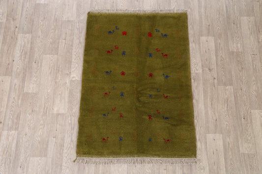 Green Tribal Gabbeh Shiraz Persian Area Rug 3x5