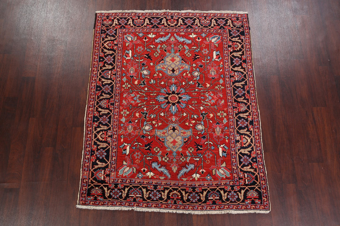 100% Vegetable Dye Antique Heriz Serapi Persian Area Rug 5x6