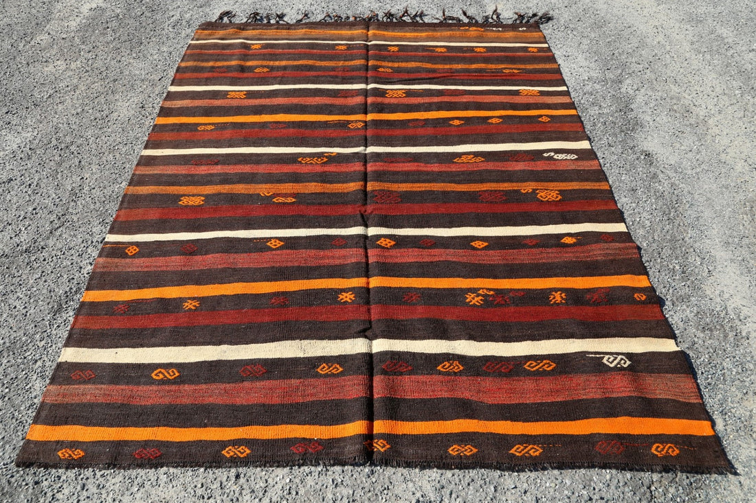 Tribal Stripe Kilim Turkish Area Rug 7x10