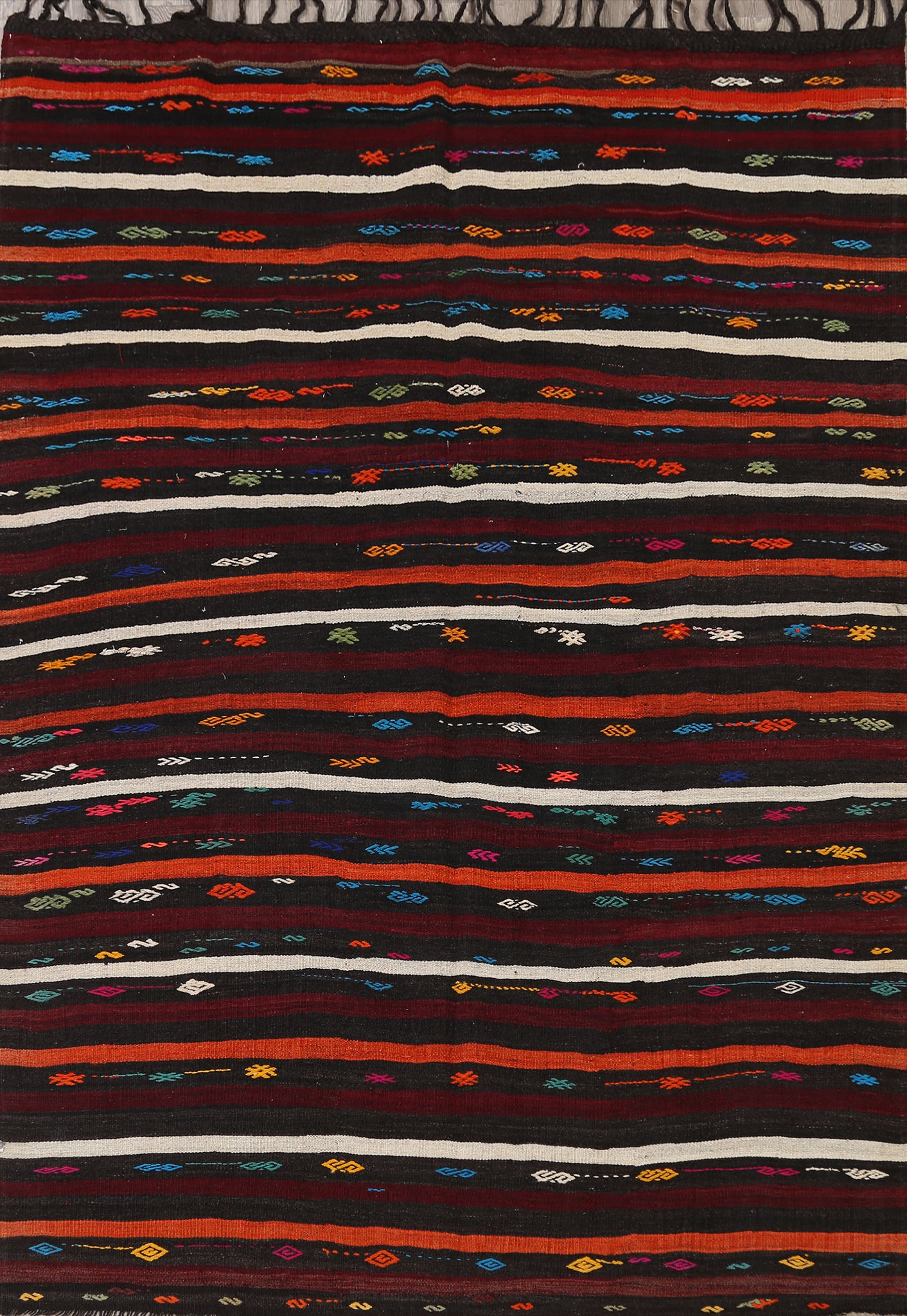 Tribal Stripe Kilim Turkish Area Rug 7x10