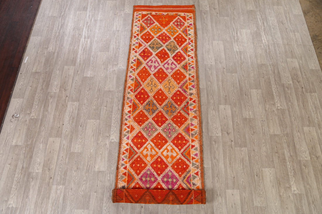 Vintage Geometric Moroccan Oriental Runner Rug 3x13