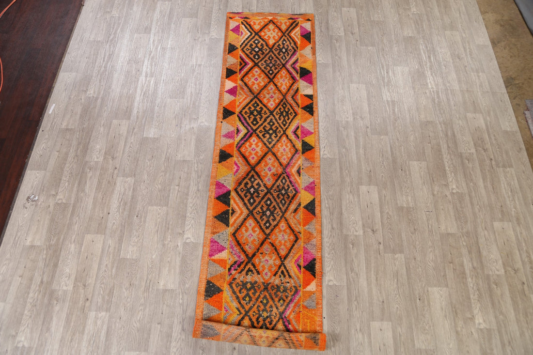 Vintage Geometric Moroccan Oriental Runner Rug 3x13