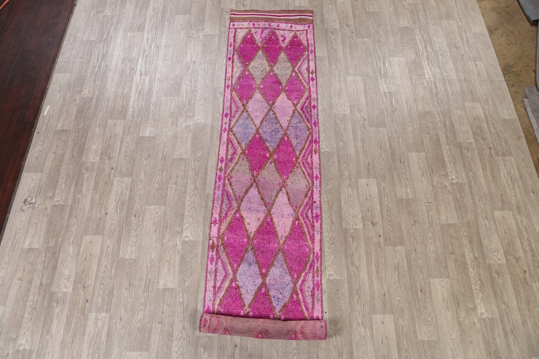 Vintage Purple Geometric Moroccan Oriental Runner Rug 3x14