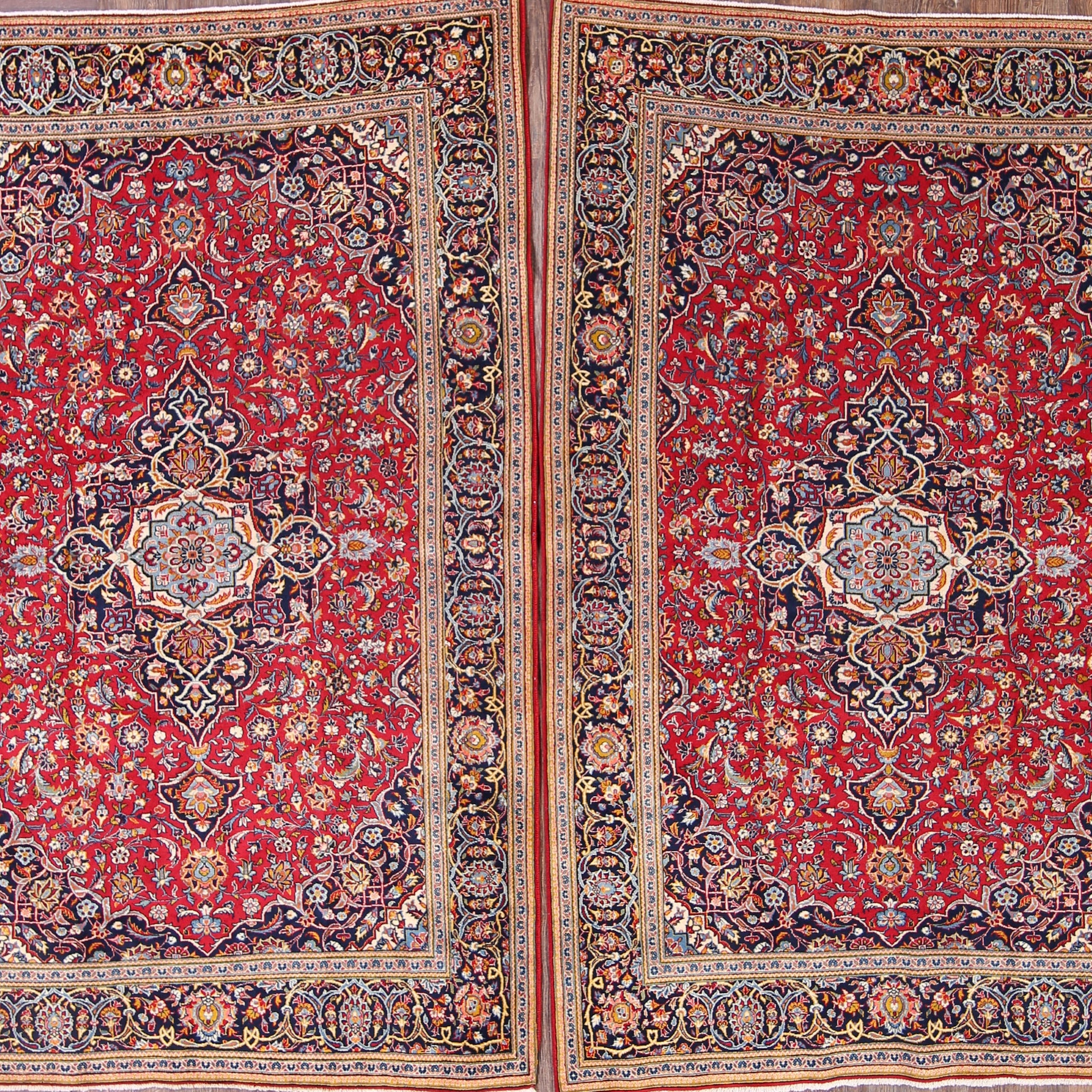 Set of 2 Floral Red Kashan Persian Area Rug 5x7