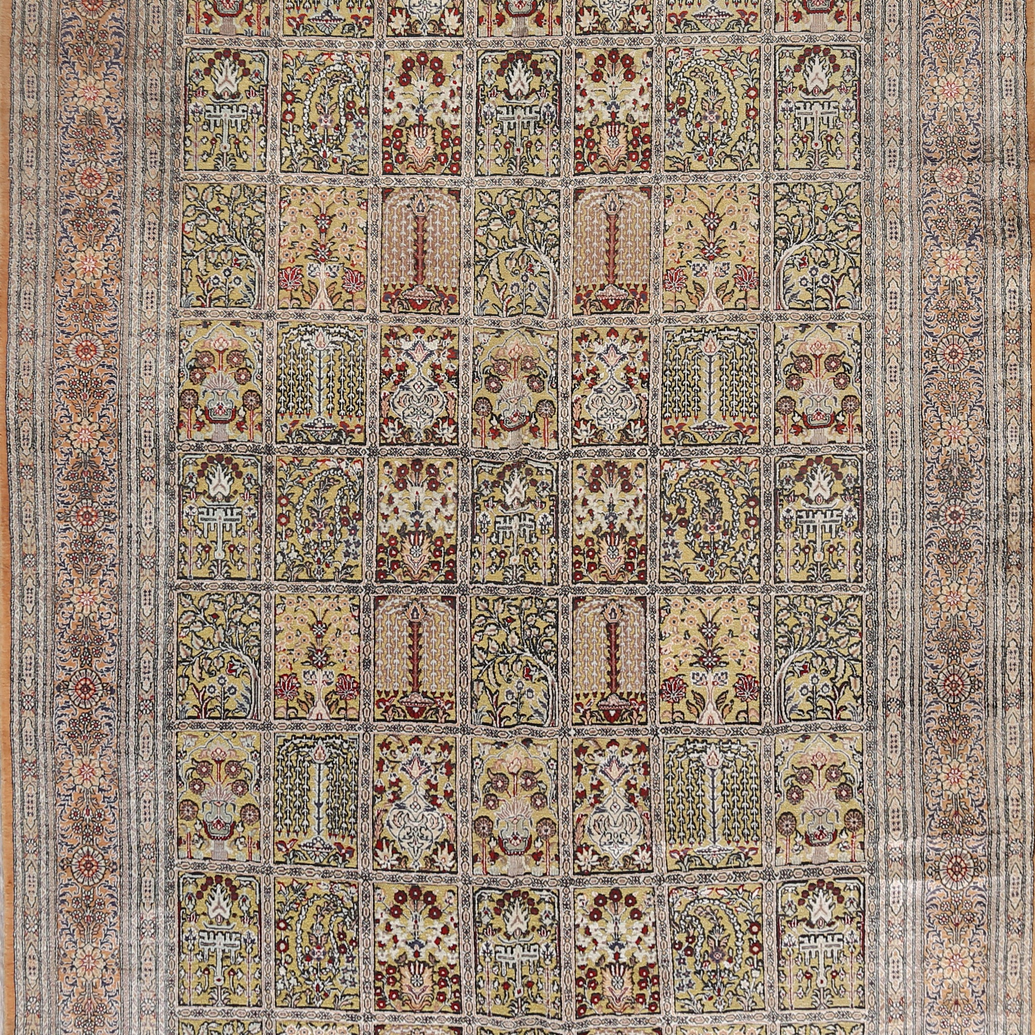 Antique Silk Garden Design Qum Persian Area Rug 6x9