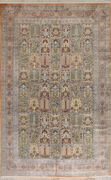Antique Silk Garden Design Qum Persian Area Rug 6x9
