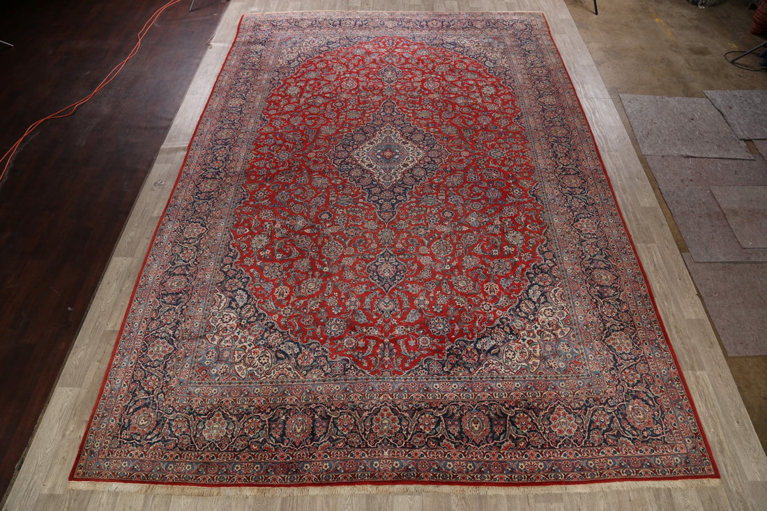Antique Kashan 100% Vegetable Dye Persian Rug 11x17 Large