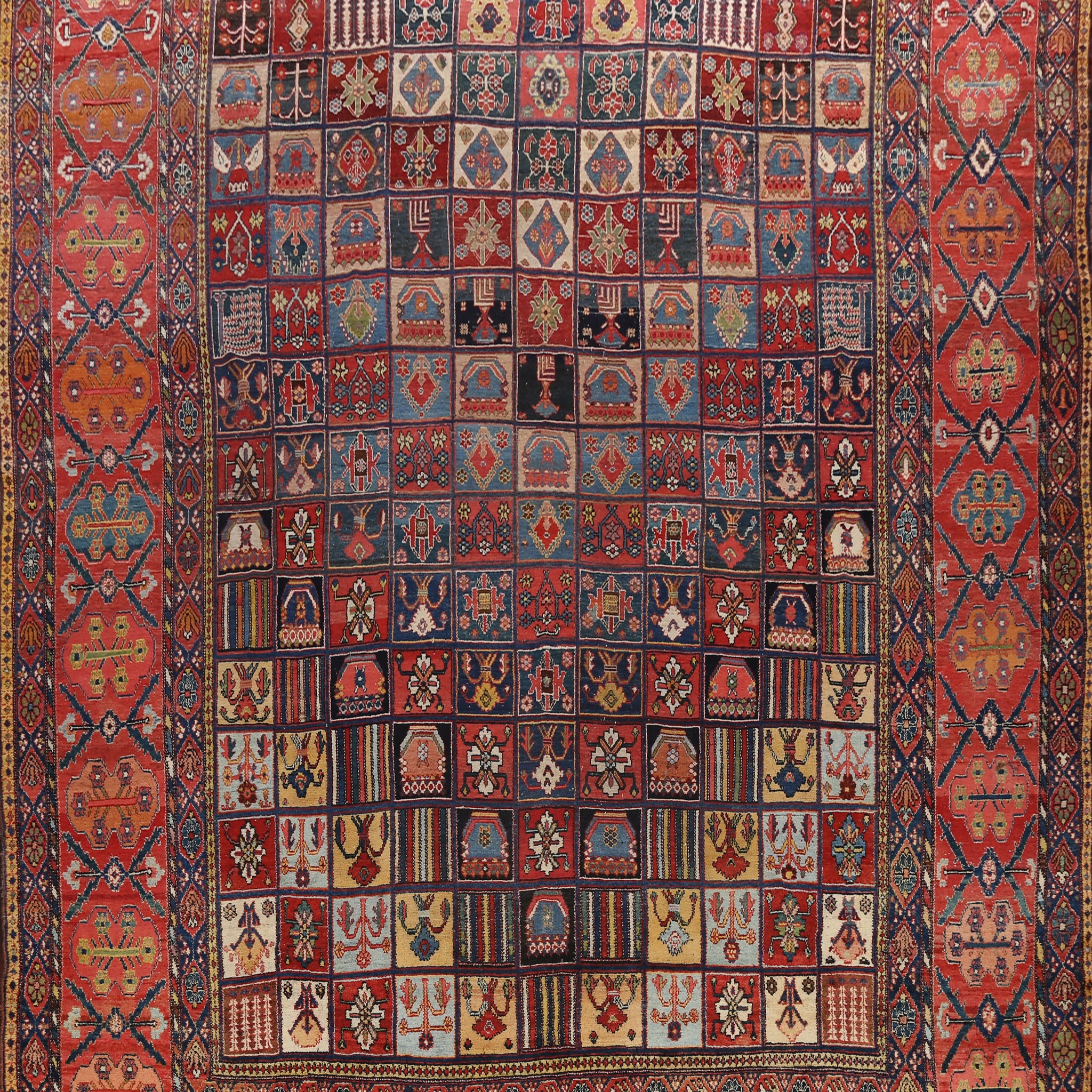 Pre-1900 Antique Bakhtiari Vegetable Dye Persian Rug 13x16