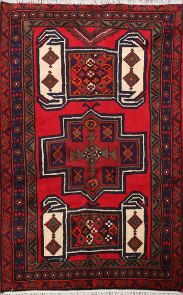 Geometric Hamedan Persian Area Rug 3x5