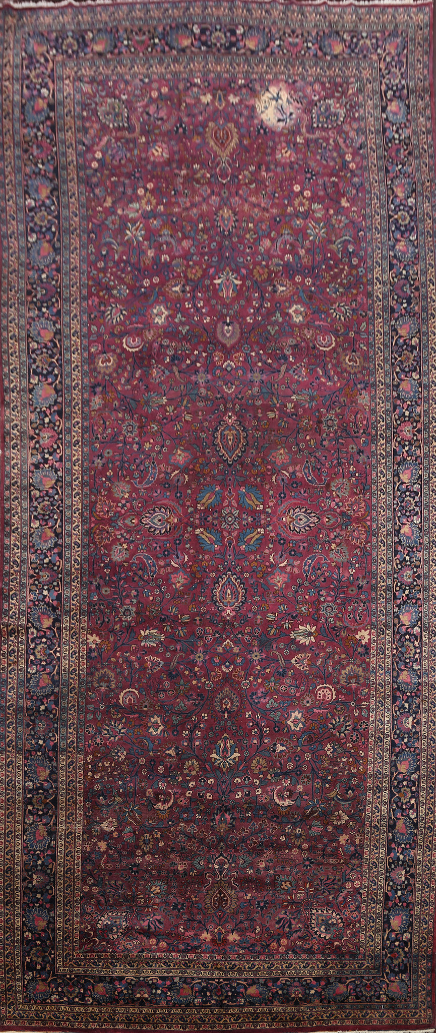 Pre-1900 Antique Burgundy Mashad Persian Area Rug 10x23