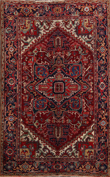 Antique Geometric Heriz Persian Area Rug 5x6