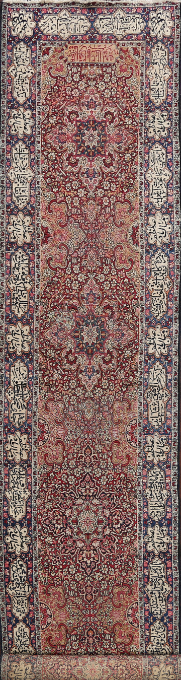 Antique Vegetable Dye Kerman Lavar Persian Runner Rug 3x19