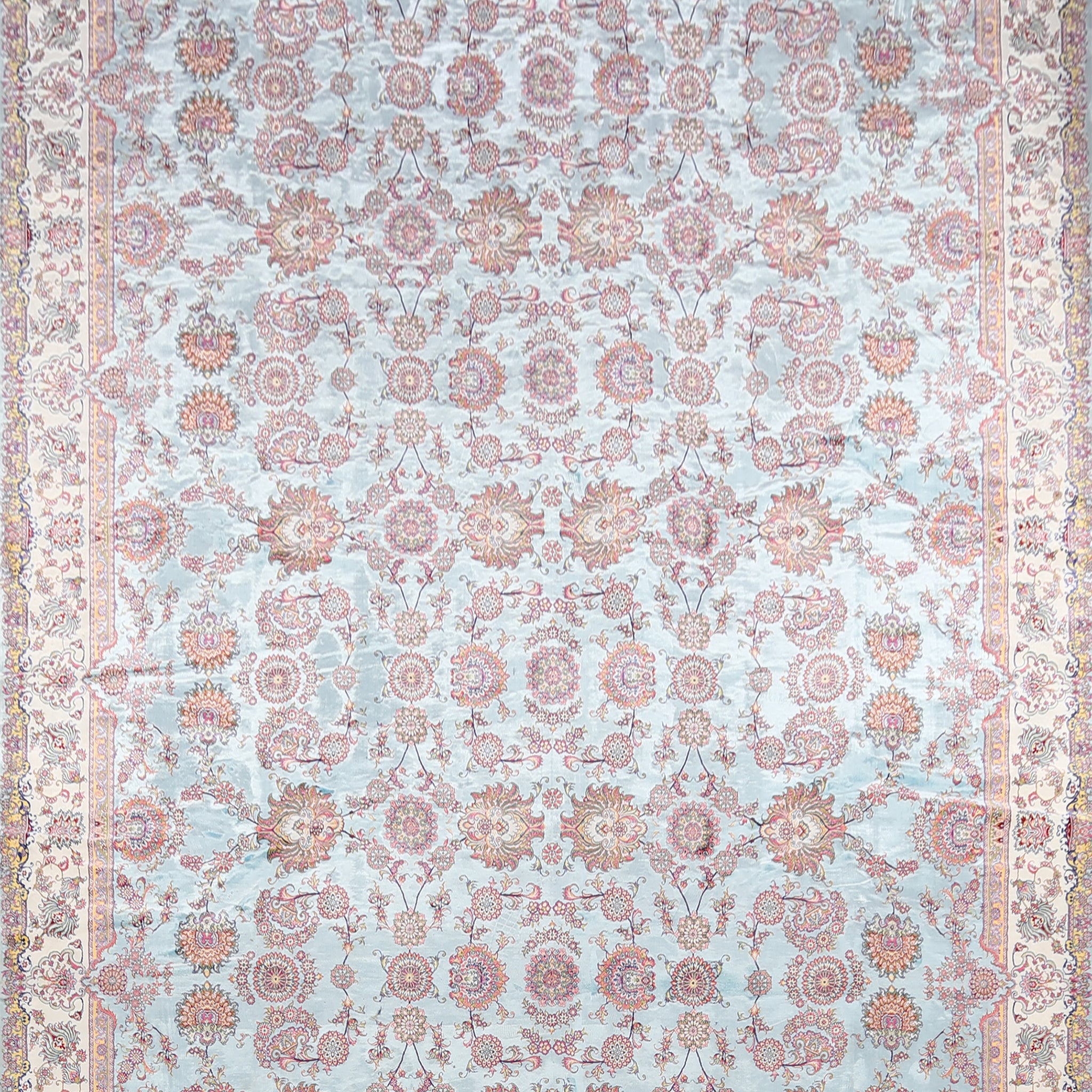 All-Over Floral Silk Large Tabriz Persian Area Rug 13x27