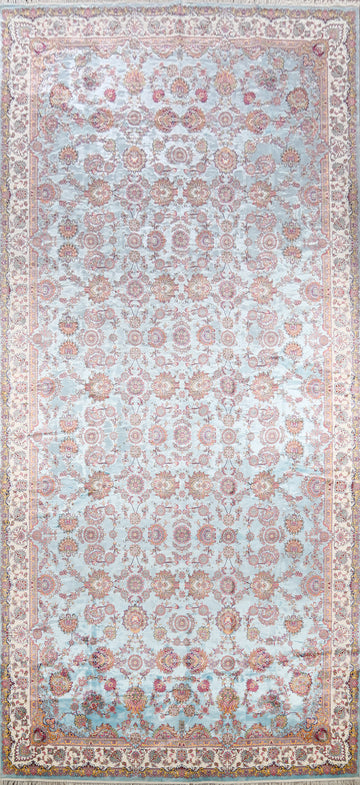 All-Over Floral Silk Large Tabriz Persian Area Rug 13x27