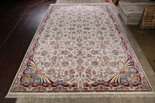 Large Floral Silk Tabriz Persian Area Rug 13x20