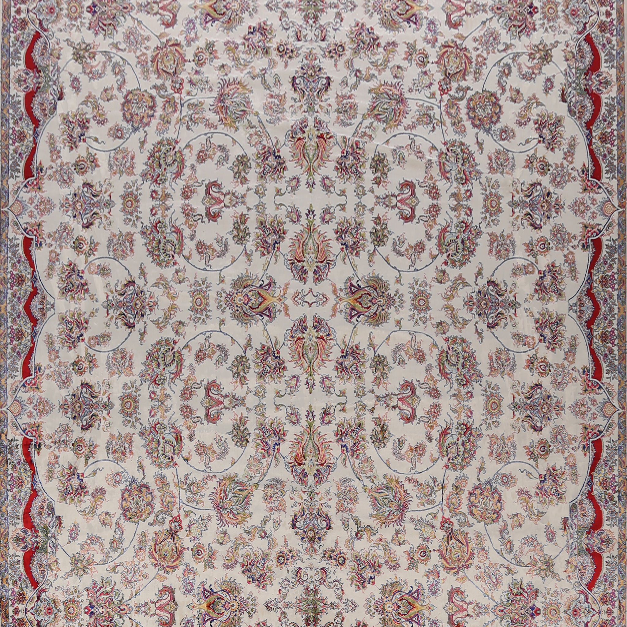 Large Floral Silk Tabriz Persian Area Rug 13x20