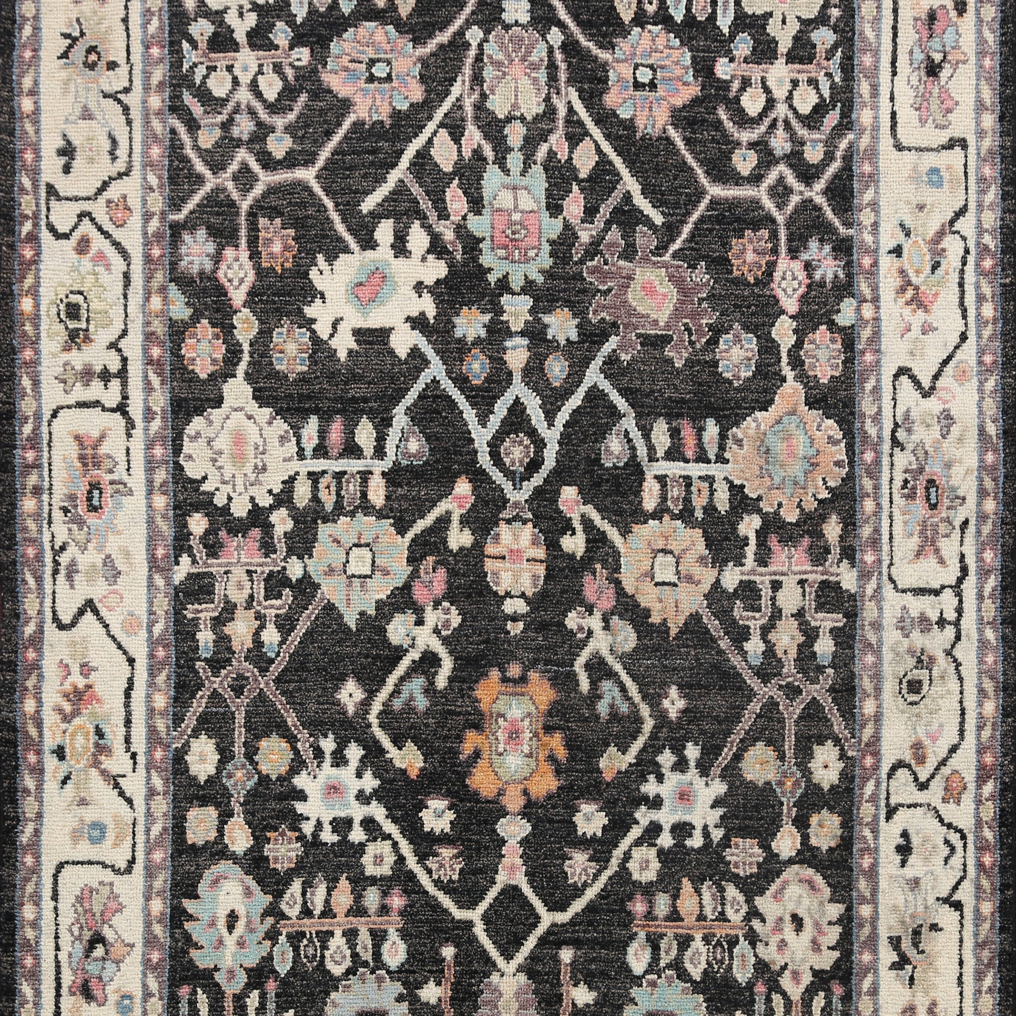 Black Floral Oushak Oriental Area Rug 5x6