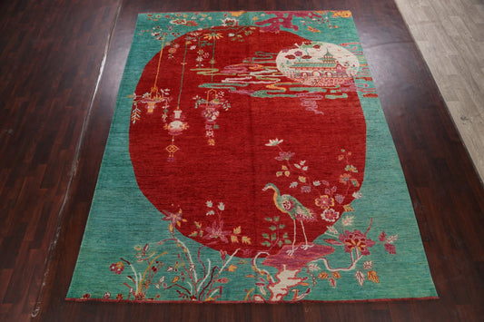 Pictorial Art Deco Oriental Area Rug 9x12