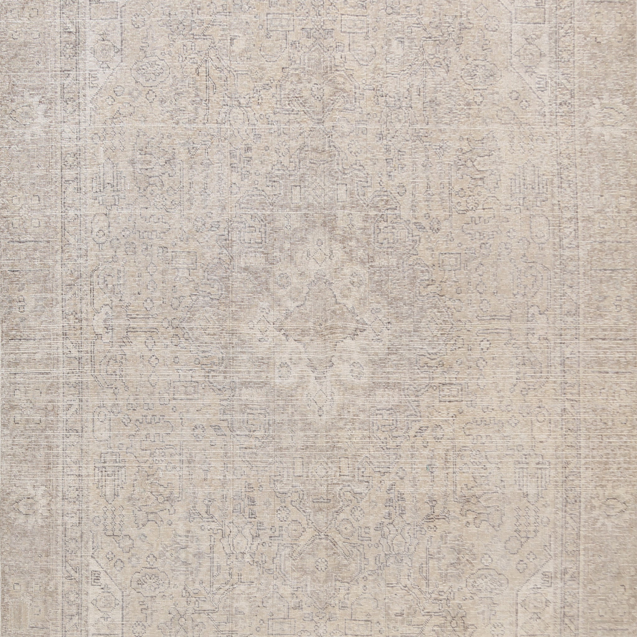 Muted Distressed Geometric Tabriz Persian Area Rug 7x10