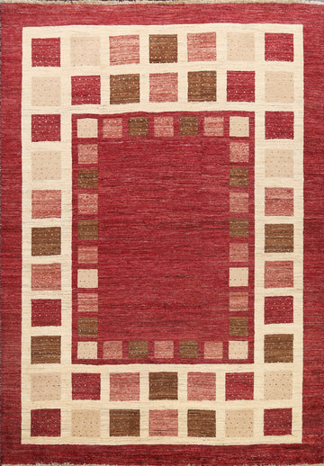 Checkered Gabbeh Kashkoli Oriental Area Rug 7x8