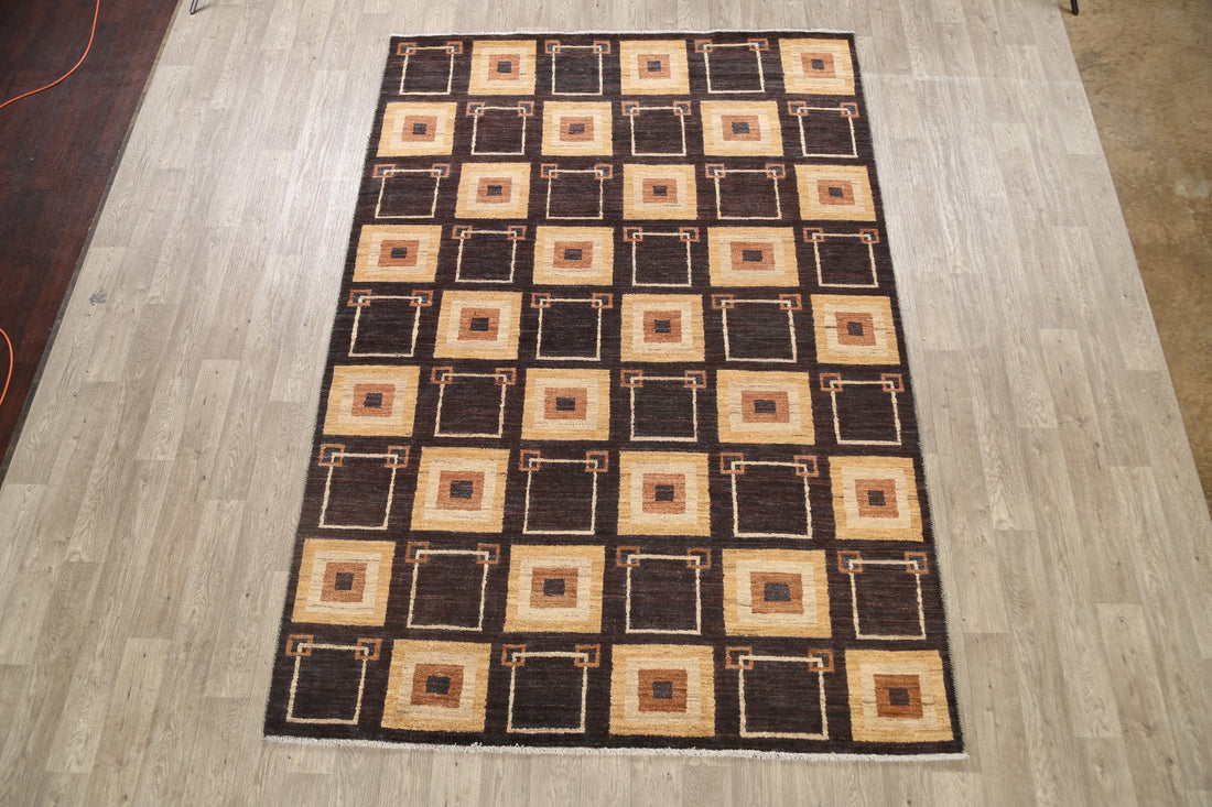 Modern Geometric Gabbeh Kashkoli Oriental Area Rug 7x10