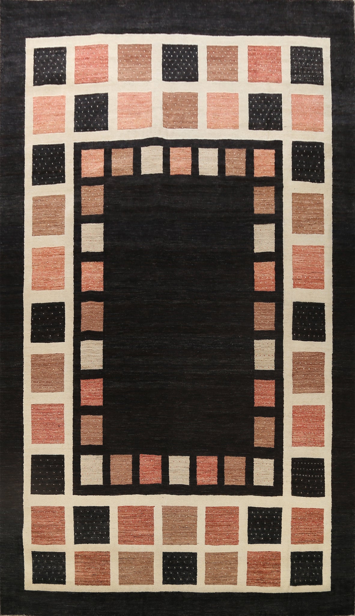 Black Checkered Gabbeh Kashkoli Oriental Large Rug 10x14