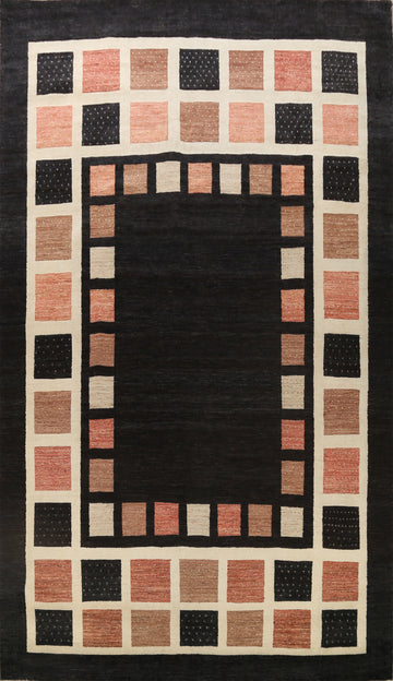 Black Checkered Gabbeh Kashkoli Oriental Large Rug 10x14