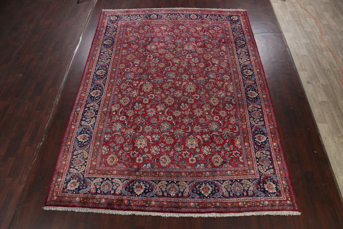 Antique Floral Vegetable Dye Mashad Persian Area Rug 10x13