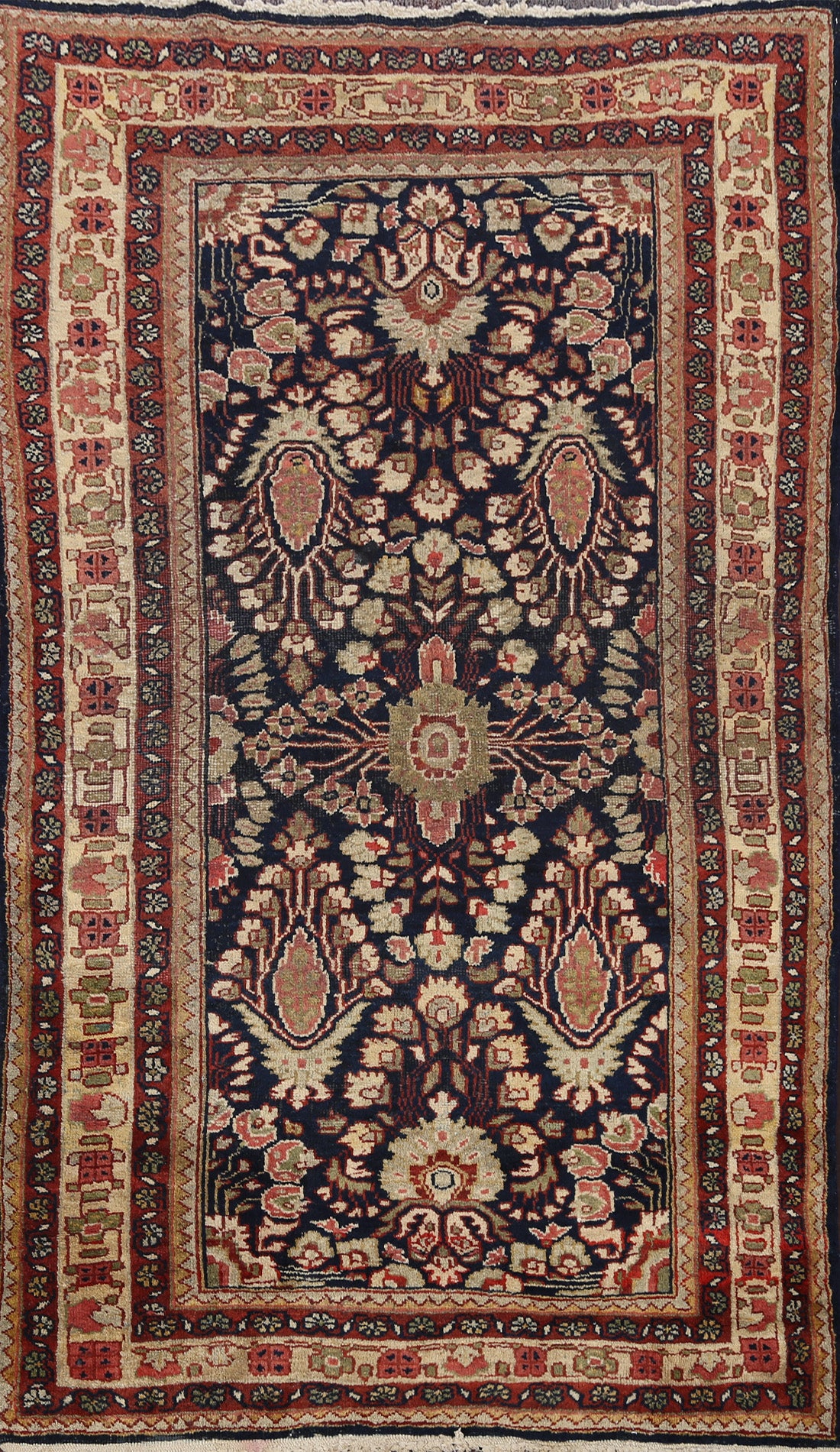 Antique Vegetable Dye Mahal Sarouk Persian Area Rug 4x7