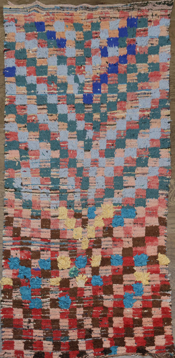 Antique Checkered Moroccan Oriental Area Rug 4x7