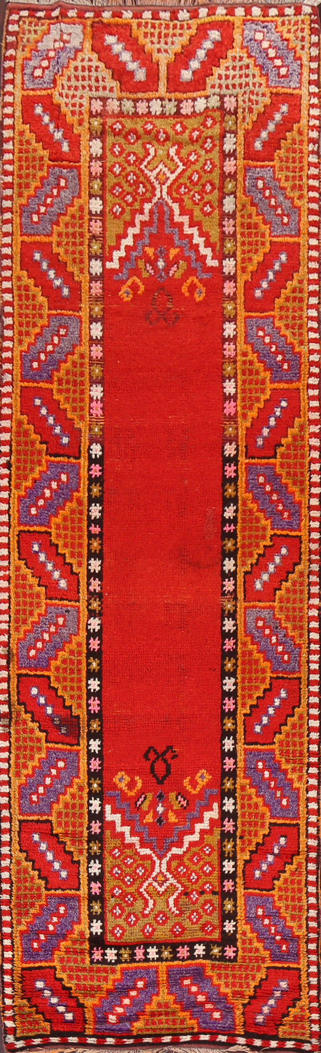 Red Wool Moroccan Oriental Runner Rug 3x11