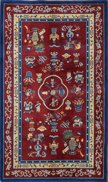 Pictorial Art Deco Oriental Area Rug 5x8