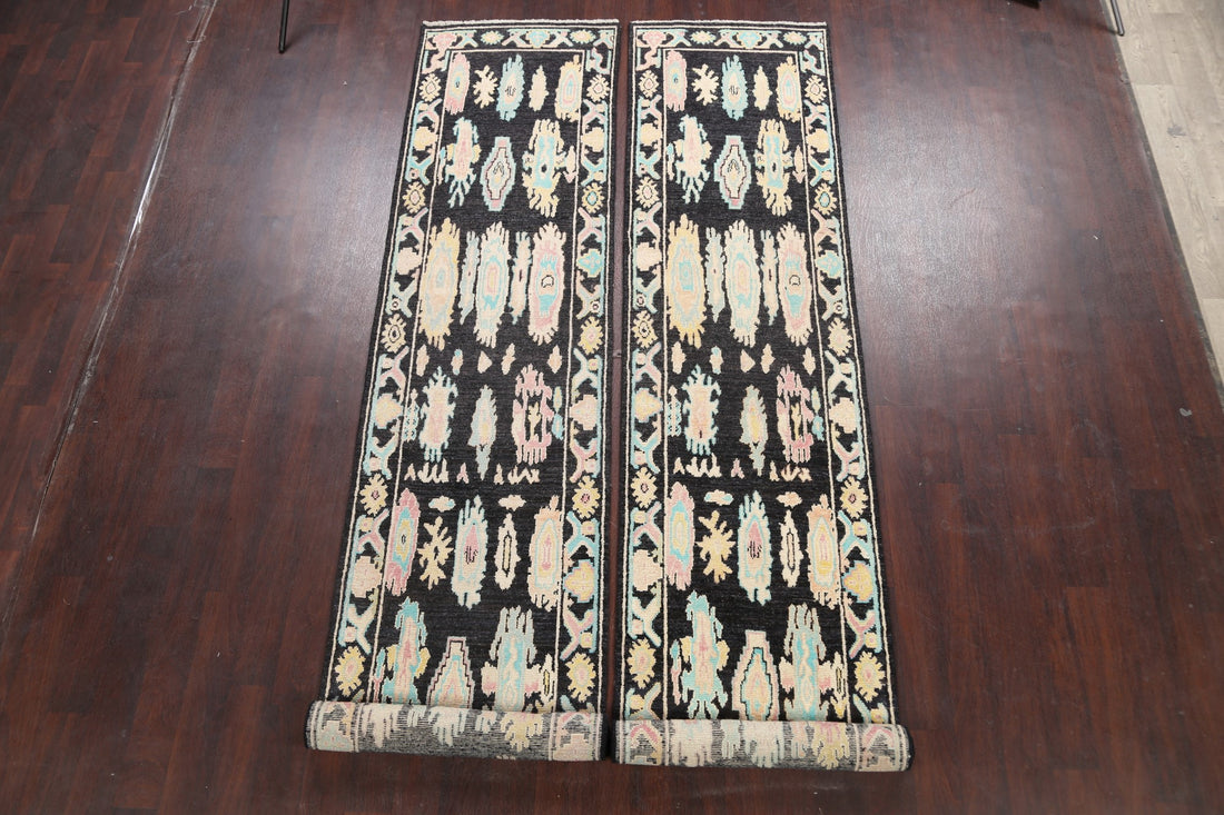 Set of 2 Geometric Oushak Oriental Runner Rugs 3x13