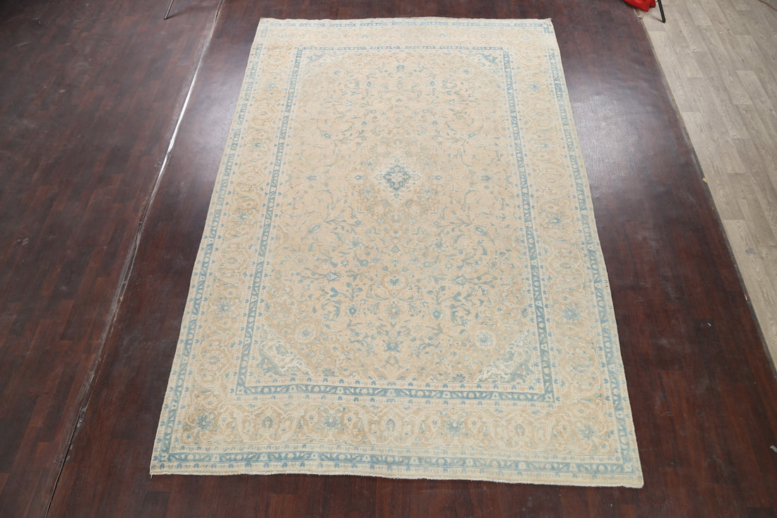 Muted Distressed Floral Kashan Persian Area Rug 8x12