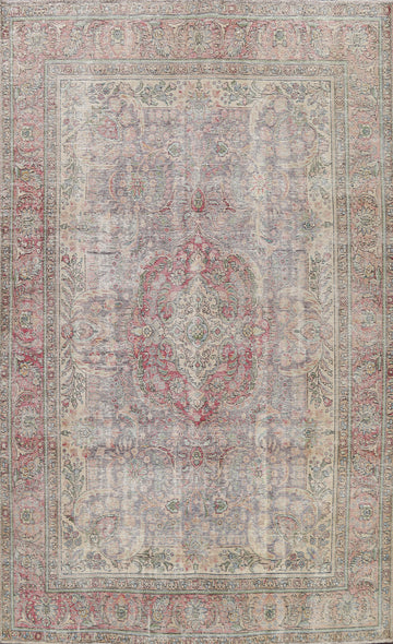 Muted Distressed Floral Tabriz Persian Area Rug 8x11