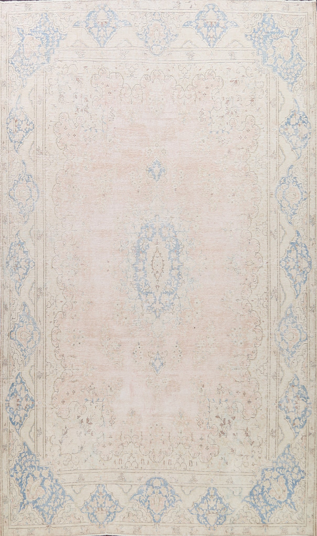 Muted Distressed Kerman Persian Area Rug 9x13