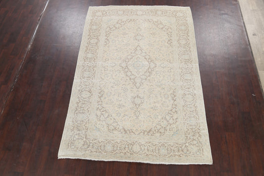 Muted Distressed Kashan Persian Area Rug 6x9