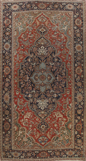 Pre-1900 Antique Vegetable Dye Heriz Serapi Persian Rug 12x19