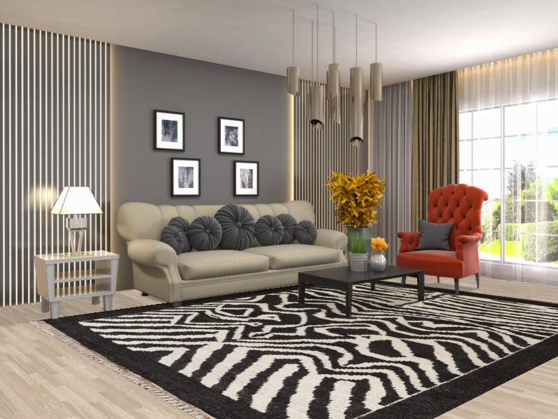 Black and White Moroccan Modern Area Rug 8x10