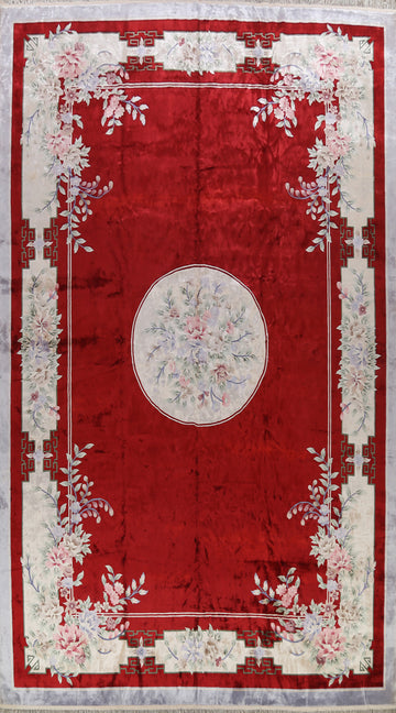 100% Silk Floral Red Art Deco Oriental Area Rug 12x18