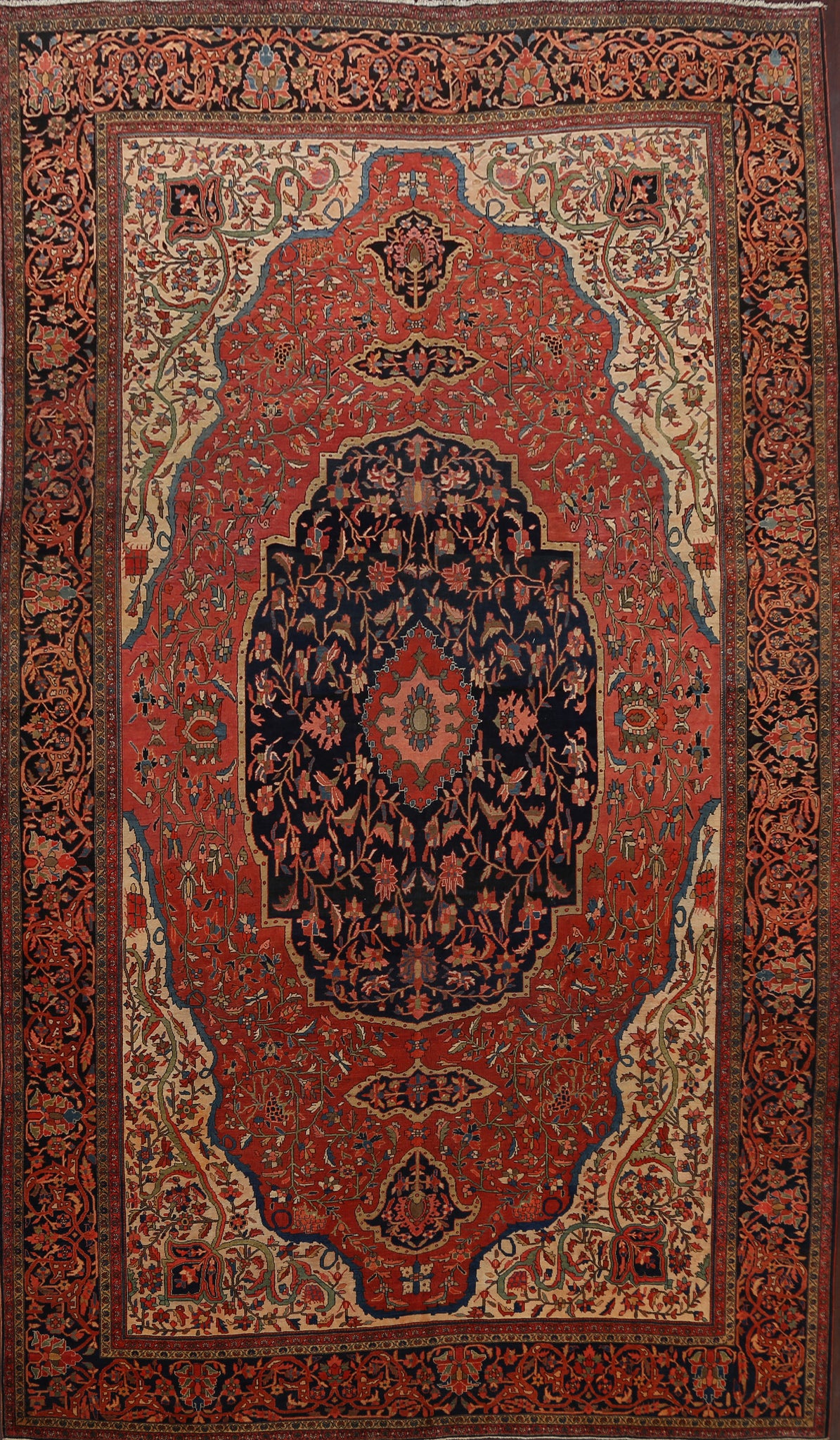 Pre-1900 Antique Vegetable Dye Sarouk Farahan Persian Area Rug 9x12