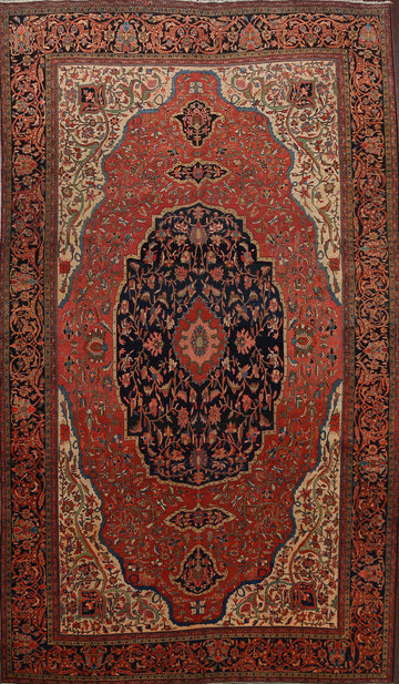 Pre-1900 Antique Vegetable Dye Sarouk Farahan Persian Area Rug 9x12