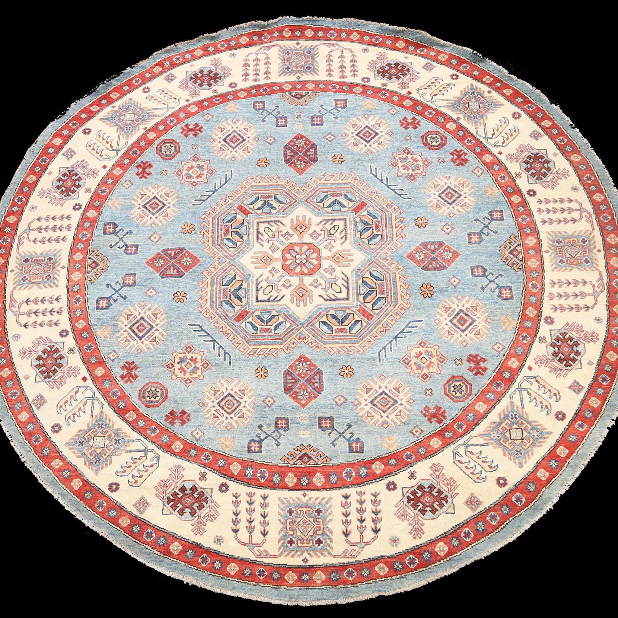 100% Vegetable Dye Round Super Kazak Oriental Area Rug 8x8